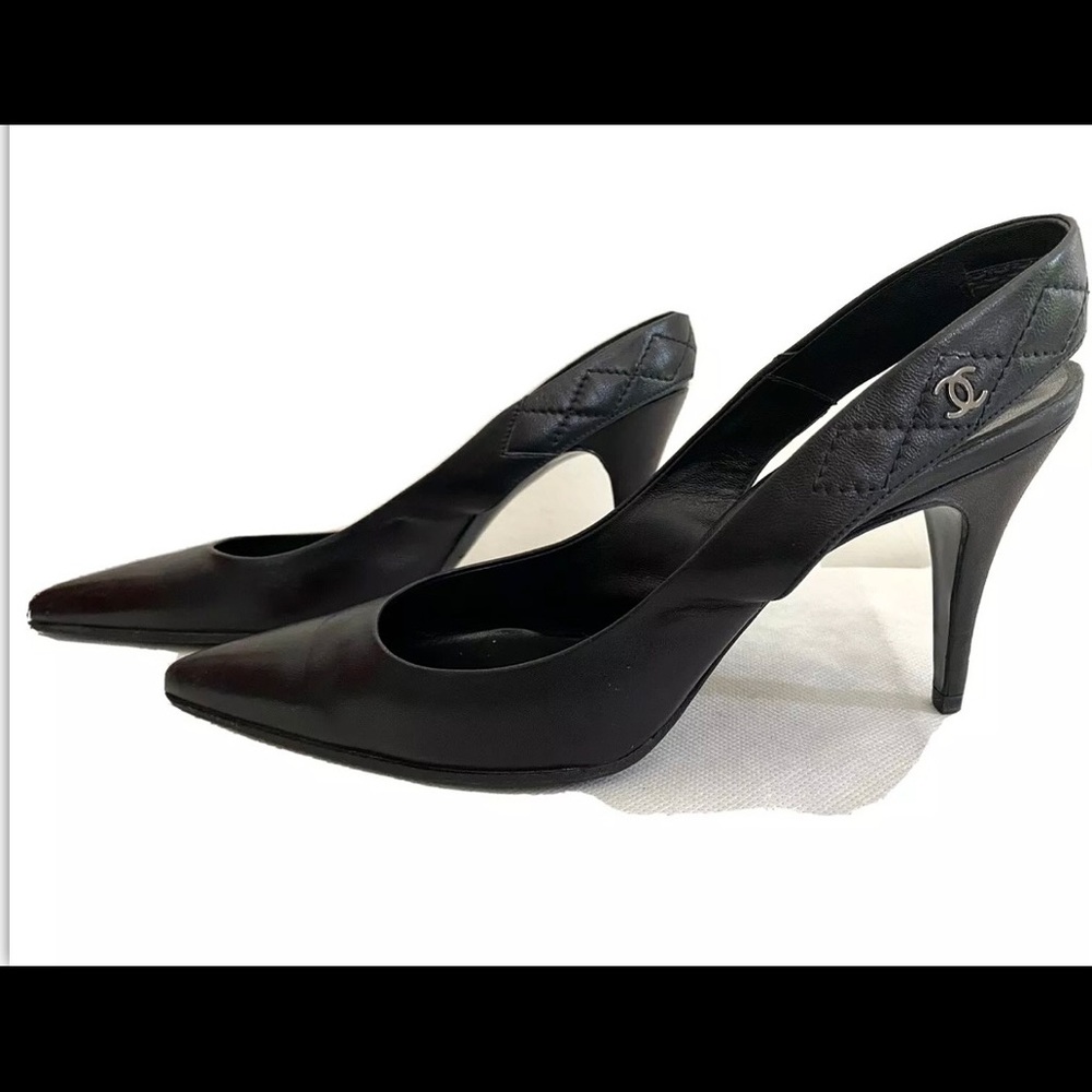 Authentic Chanel - sling back leather heels